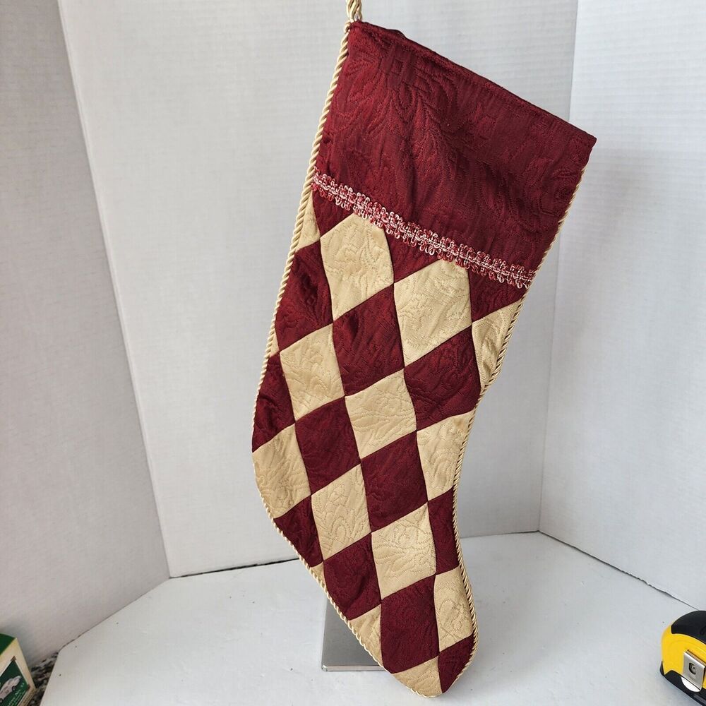 Rodeo Home Christmas Stocking Fancy Burgundy Gold Trim Extra Big Diamond Quilted